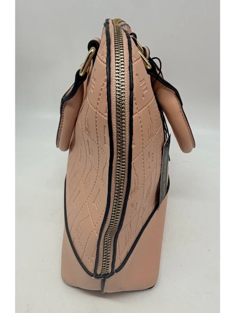 London Fog Salmon Dome Satchel Crossbody Handbag Embossed Architecture Print